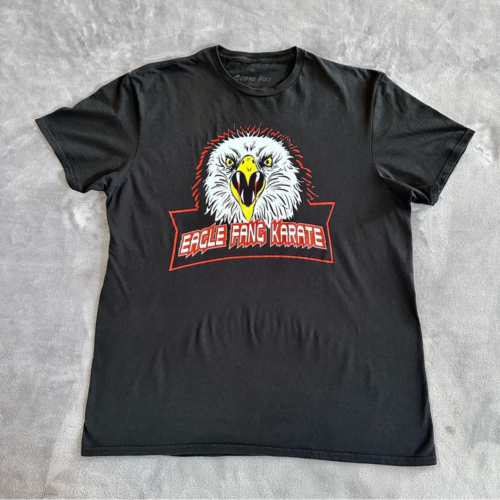 Men’s Black Short Sleeve Cobra Kai Graphic T-Shirt with Eagle Fang Karate Design